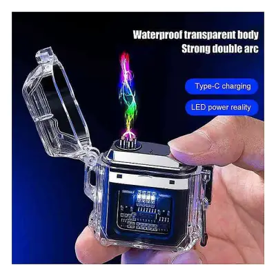 Transparent Rechargeable Lighter Waterproof ARC Electric USB Camping Flash light